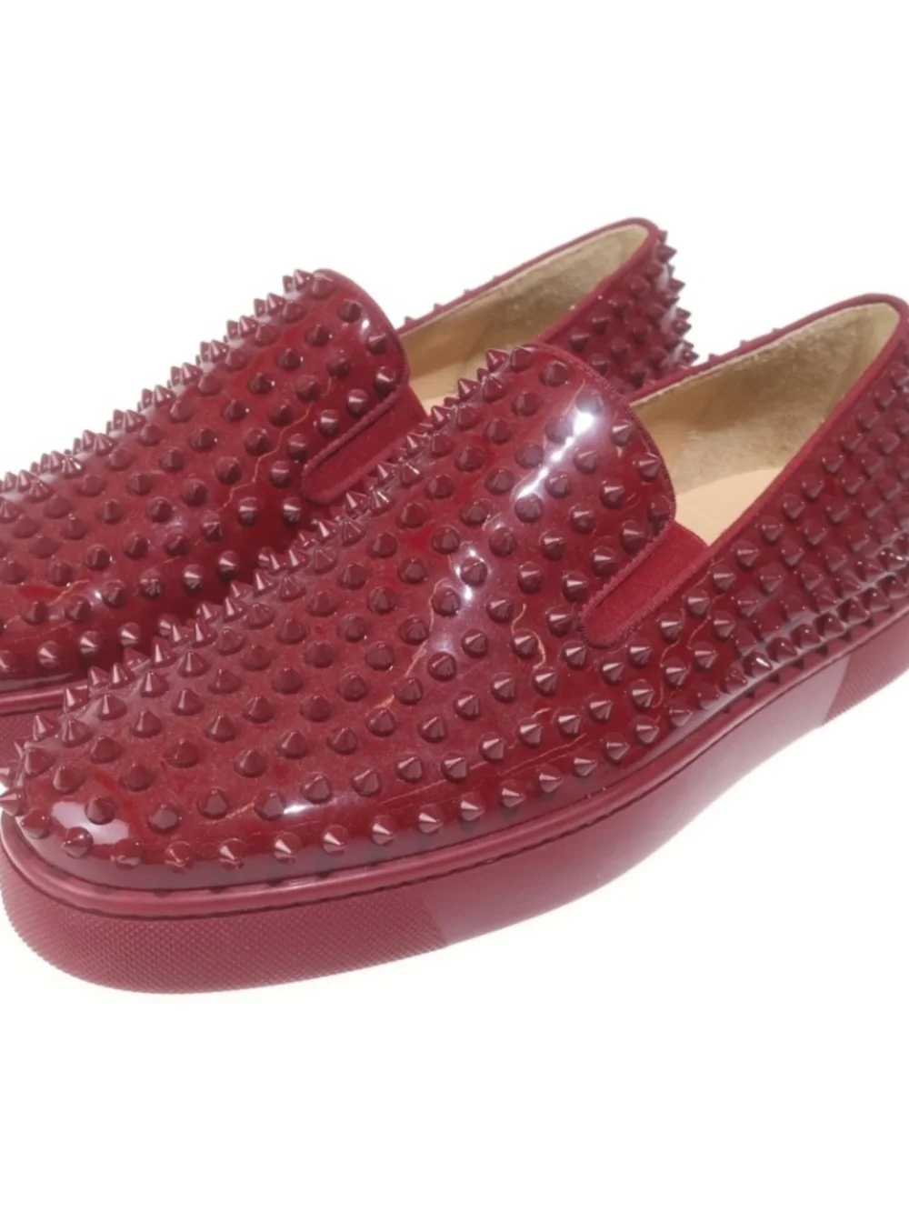 Christian Louboutin Roller-Boat Spikes Burgundy Patent Sneakers Sz 42.5